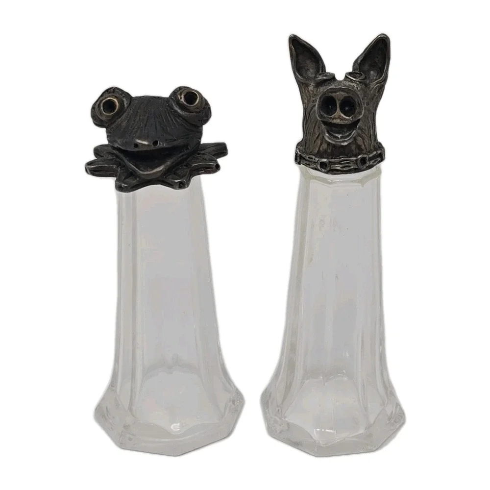 Cast Design Pewter Frog & Pig Head Salt & Pepper Shaker USA - 5